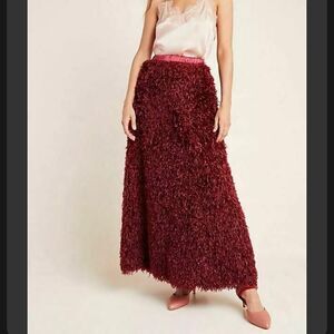 Anthropologie Chantal Feathered Maxi Skirt | Size XS | Color: Wine